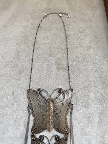 Vintage .800 Silver Butterfly Shield Necklace