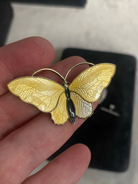 Vintage Sterling Silver + Enamel Aksel Holmsen Butterfly Brooch / Necklace