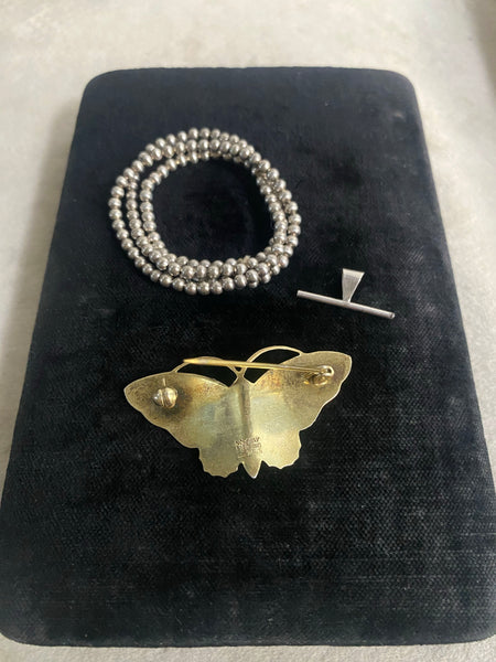 Vintage Sterling Silver + Enamel Aksel Holmsen Butterfly Brooch / Necklace