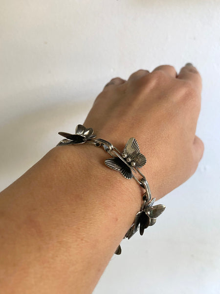 Vintage Sterling Silver Sculptural Butterfly Bracelet