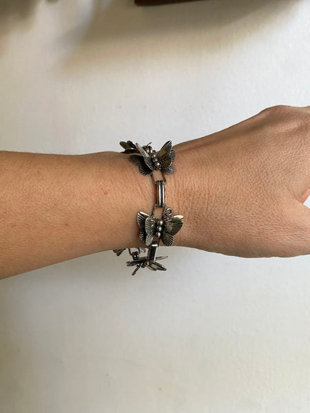 Vintage Sterling Silver Sculptural Butterfly Bracelet