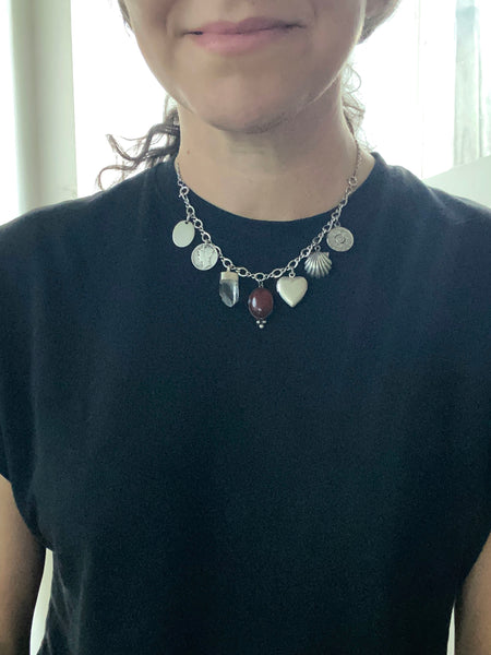 Convertible Vintage Sterling Silver + Carnelian Charm Necklace / Bracelet