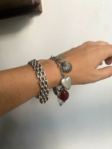 Convertible Vintage Sterling Silver + Carnelian Charm Necklace / Bracelet