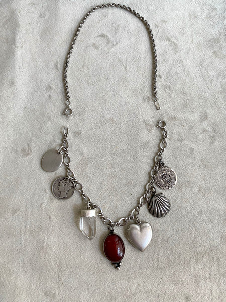 Convertible Vintage Sterling Silver + Carnelian Charm Necklace / Bracelet