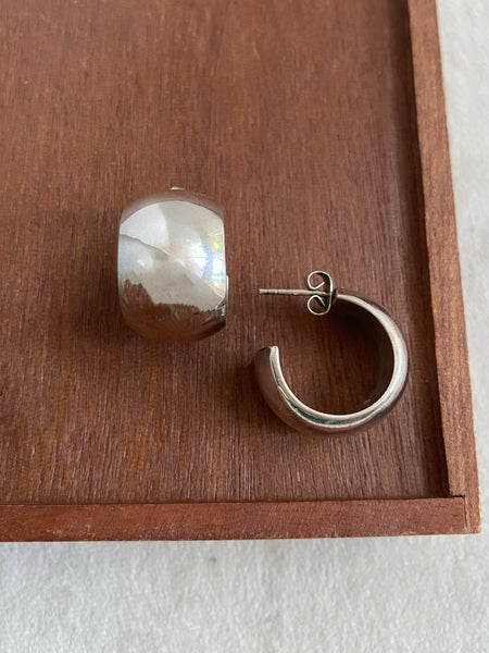 Vintage Hollow Form Sterling Chubby Hoops