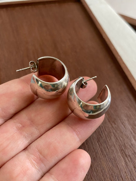 Vintage Hollow Form Sterling Chubby Hoops