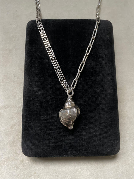 OOAK Vintage Sterling Silver Heavy Conch Shell Mixed Link Chain