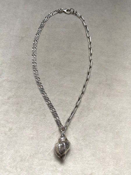OOAK Vintage Sterling Silver Heavy Conch Shell Mixed Link Chain