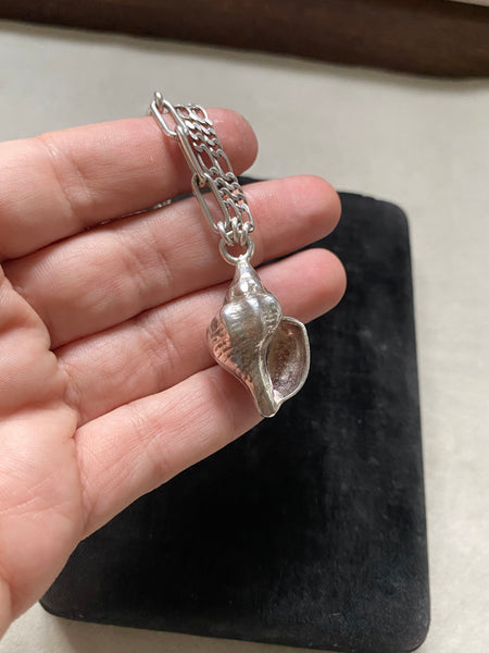 OOAK Vintage Sterling Silver Heavy Conch Shell Mixed Link Chain