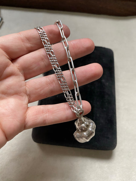 OOAK Vintage Sterling Silver Heavy Conch Shell Mixed Link Chain