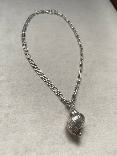 OOAK Vintage Sterling Silver Heavy Conch Shell Mixed Link Chain