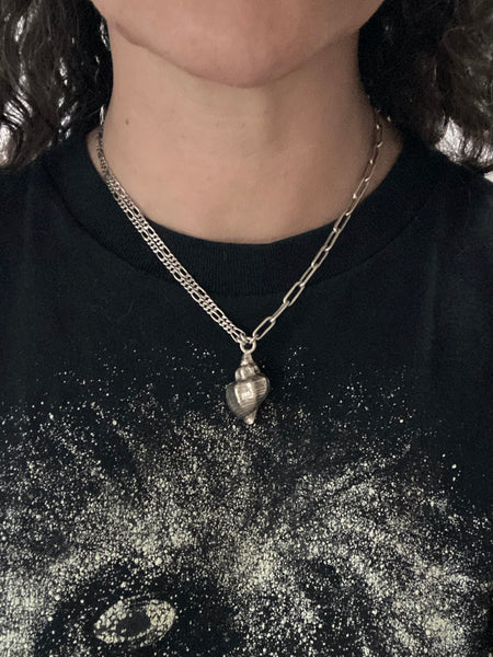 OOAK Vintage Sterling Silver Heavy Conch Shell Mixed Link Chain