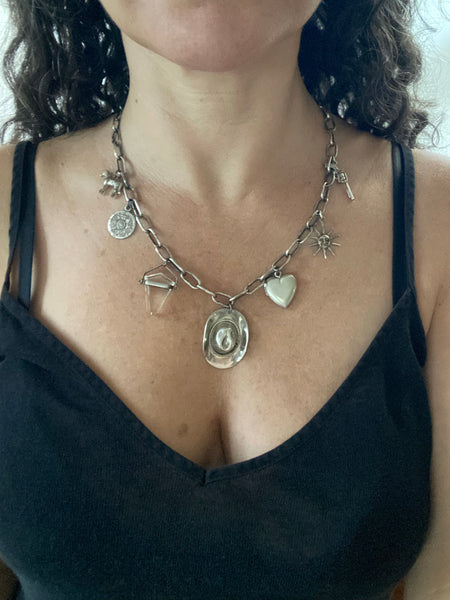 Vintage Sterling Silver Sunrise Cowboy Statement Charm Necklace