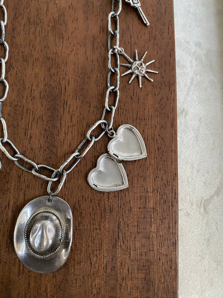 Vintage Sterling Silver Sunrise Cowboy Statement Charm Necklace
