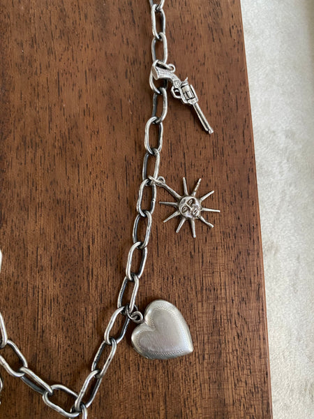 Vintage Sterling Silver Sunrise Cowboy Statement Charm Necklace