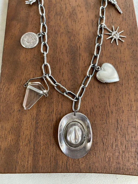 Vintage Sterling Silver Sunrise Cowboy Statement Charm Necklace