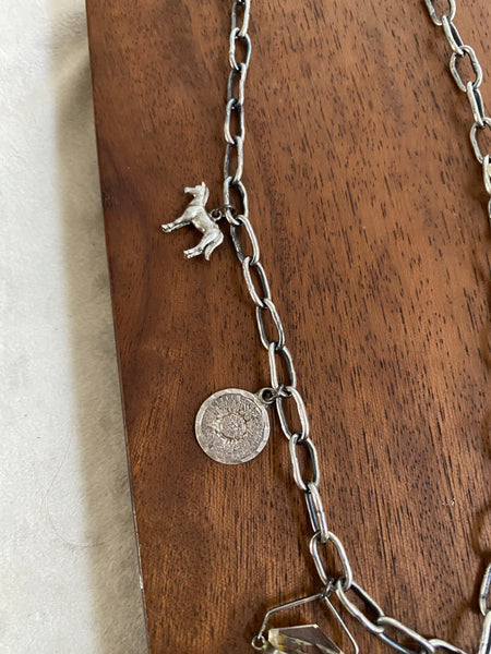 Vintage Sterling Silver Sunrise Cowboy Statement Charm Necklace