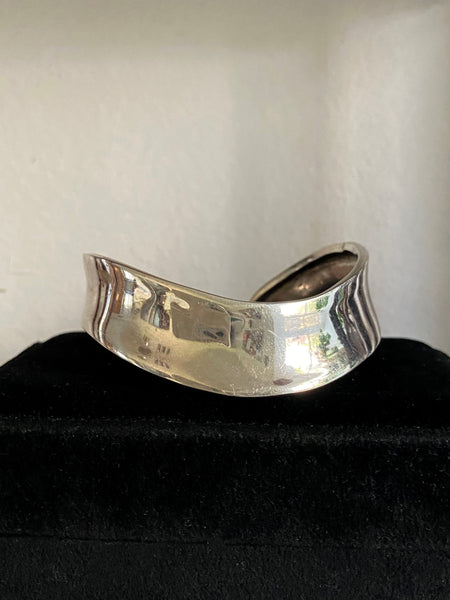 Vintage Sterling Silver Curved Shield Cuff