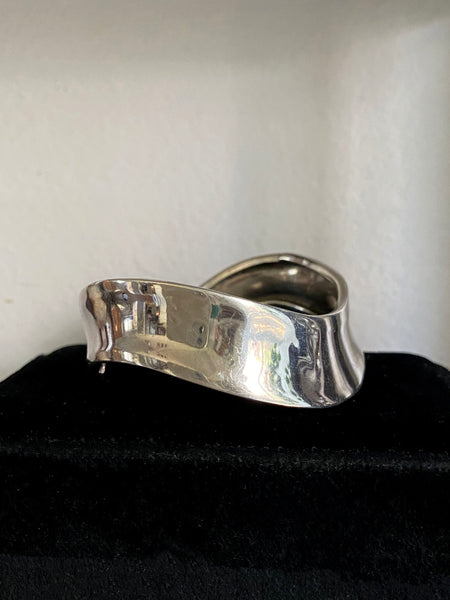 Vintage Sterling Silver Curved Shield Cuff