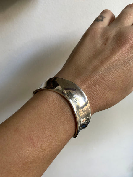 Vintage Sterling Silver Curved Shield Cuff