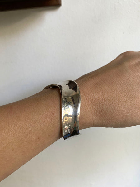 Vintage Sterling Silver Curved Shield Cuff