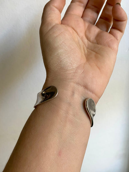 Vintage Sterling Silver Curved Shield Cuff