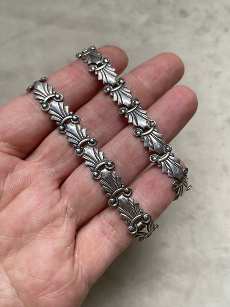 Antique Sterling Deco Flat Link Chain