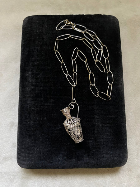Vintage Filigree Vase and Handmade Paperclip Chain Necklace