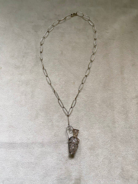 Vintage Filigree Vase and Handmade Paperclip Chain Necklace