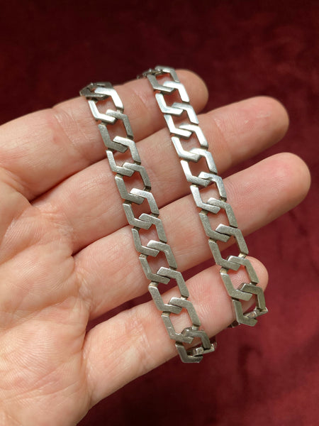 16" Vintage Sterling Unoaerre Flat Diamond Curb Chain (Arezzo, Italy)