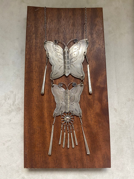 Vintage .800 Silver Butterfly Shield Necklace
