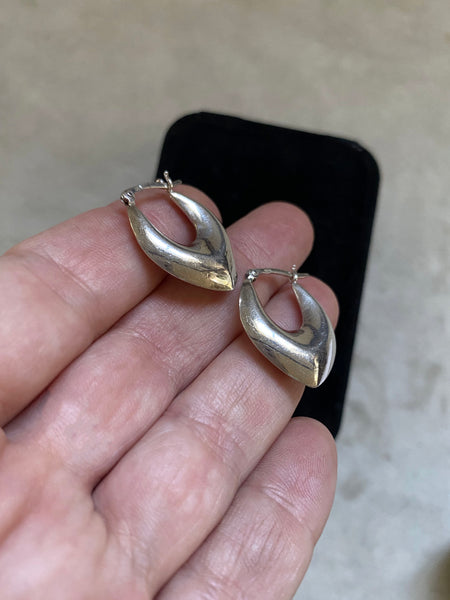 Vintage Sterling Silver Teardrop Hollow-Form Hoops