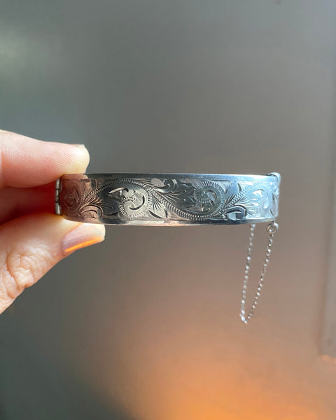 Antique Hand Engraved Hinged Cuff