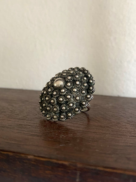 Large Mid Century Mexico Made Sterling Silver Flower Ring Size 6