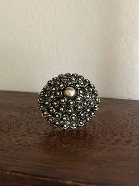 Large Mid Century Mexico Made Sterling Silver Flower Ring Size 6
