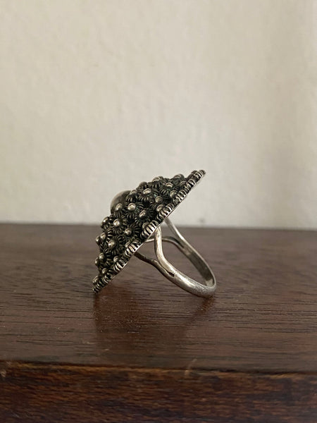 Large Mid Century Mexico Made Sterling Silver Flower Ring Size 6