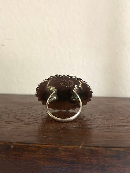 Large Mid Century Mexico Made Sterling Silver Flower Ring Size 6