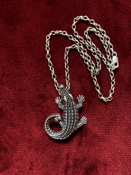 Sterling Gator Pendant Necklace