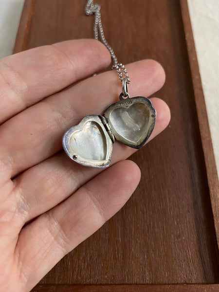 Vintage Sterling Engraved Heart Locket Necklace