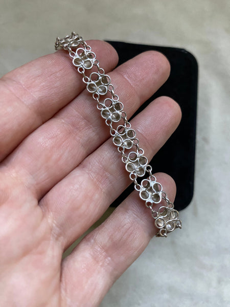 Vintage Sterling Silver Hearts Chain Bracelet