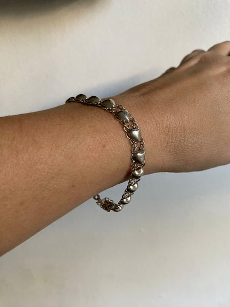Vintage Sterling Silver Hearts Chain Bracelet