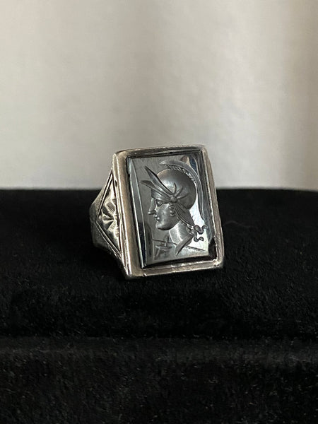 Vintage Sterling Silver Hematite Intaglio Signet Ring Sz 6
