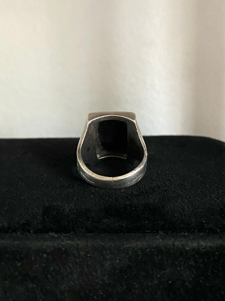 Vintage Sterling Silver Hematite Intaglio Signet Ring Sz 6