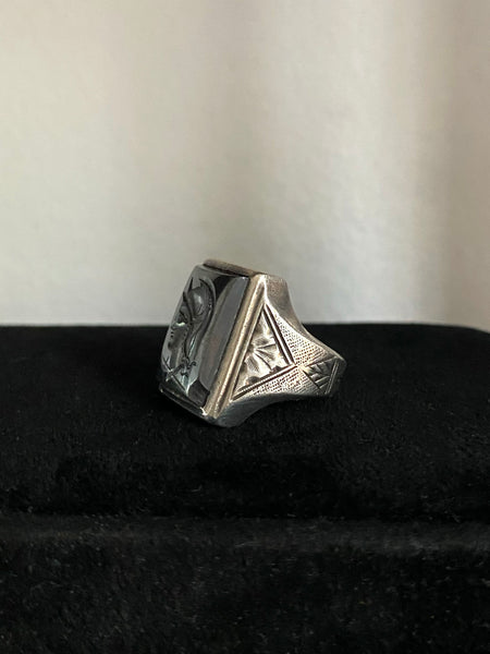 Vintage Sterling Silver Hematite Intaglio Signet Ring Sz 6