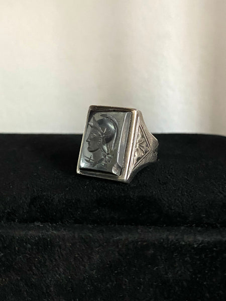 Vintage Sterling Silver Hematite Intaglio Signet Ring Sz 6