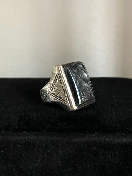 Vintage Sterling Silver Hematite Intaglio Signet Ring Sz 6
