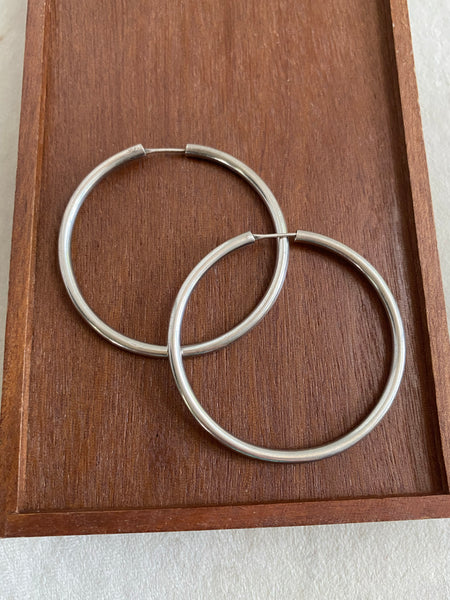 Vintage Everyday 2 1/4" Large Sterling Silver Hoops