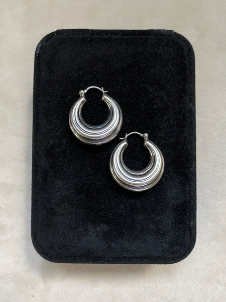 Vintage Sterling Silver Ripple Hoops