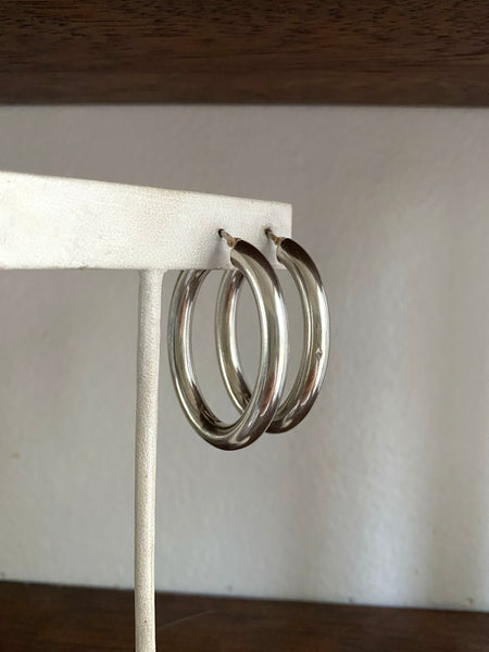 Vintage Sterling Silver Oval Tube Hoops