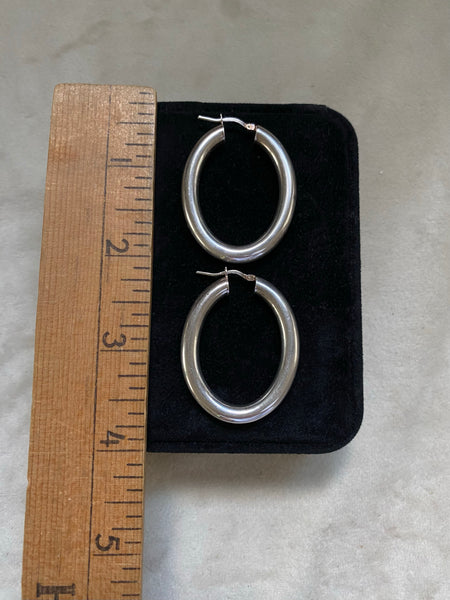 Vintage Sterling Silver Oval Tube Hoops